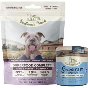 imageSuperfood Complete AirDried Adult Dog Food 24 Ounce Lamb ampamp Venison and Super Gut Organic Supplement 90 Grams 30 Scoops