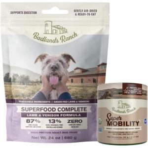 imageSuperfood Complete AirDried Adult Dog Food 24 Ounce Lamb ampamp Venison and Super Mobility Organic Supplement 90 Grams 30 Scoops