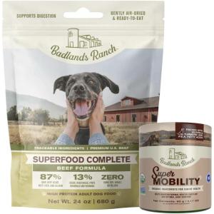 imageSuperfood Complete AirDried Adult Dog Food 24 Ounce Premium Beef and Super Mobility Organic Supplement 90 Grams 30 Scoops