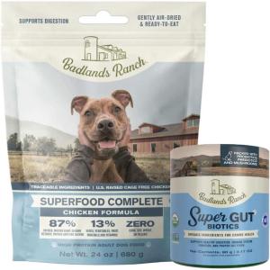 imageSuperfood Complete AirDried Adult Dog Food 24 Ounce Premium Chicken and Super Gut Organic Supplement 90 Grams 30 Scoops