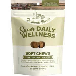 imageBadlands Ranch Super Daily Wellness Soft Chews for Dogs  Superfood Blend with Flaxseed Turmeric amp Lions Mane Mushroom  60 Soft ChewsSoft Chew